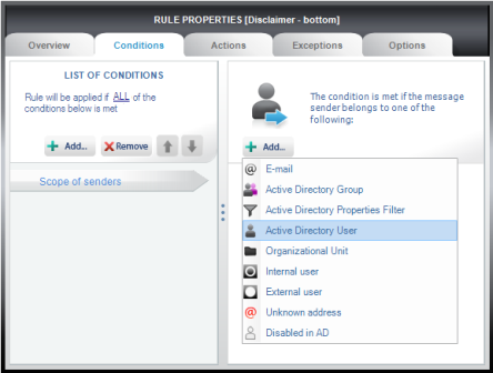 Choosing an option to search for a user in Active Directory..