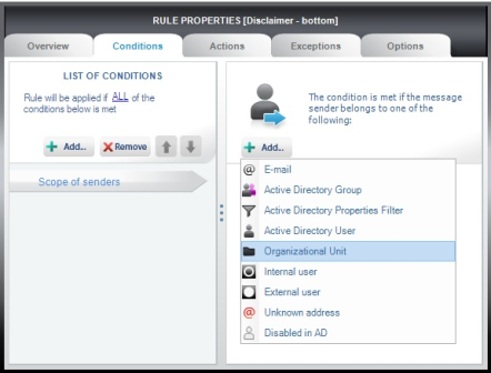 Choosing option to search for Organizational Unit..