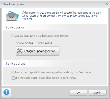 Main window of Sent Items Update option.