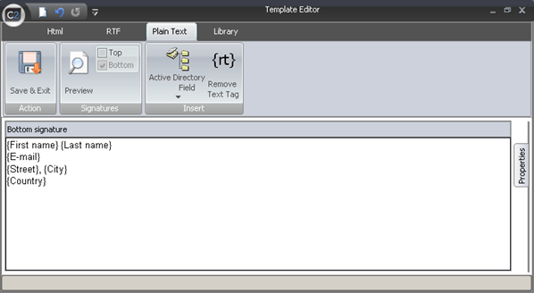 Signature template in Plaintext format.
