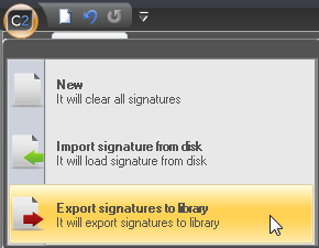Template export and import menu in the library.