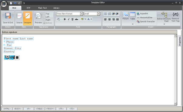 Signature containing basic data from Active Directory