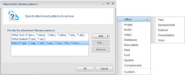 Choose the common types of attachment files to be filtered out.