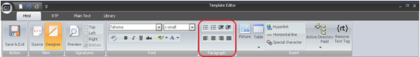 Paragraph section is used to align the text and add lists.