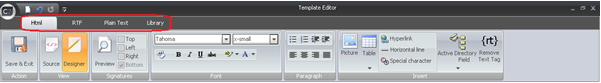 Template Editor tabs to swap between template formats.