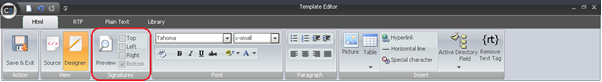 Signature section in the toolbar is used to switch the template views.