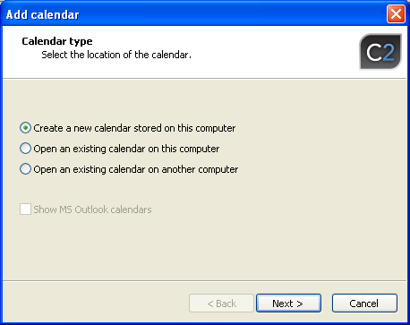 Selection of calendar type to be added to view.