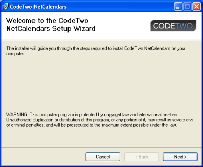 Welcome screen of CodeTwo NetCalendars.