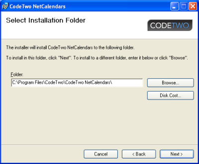 Selection of the installation folder location.