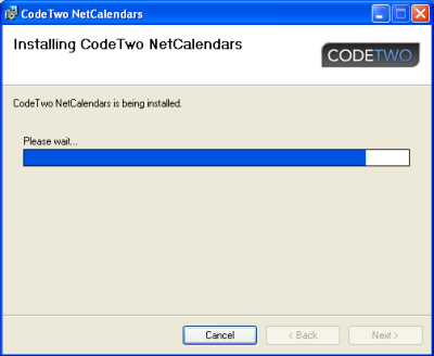 Dialog box showing the progress of the installation.