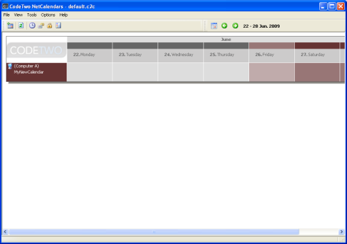 The new calendar is added to the view (click to enlarge)