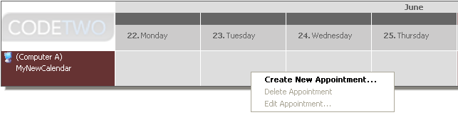 Creating a new entry in the calendar.