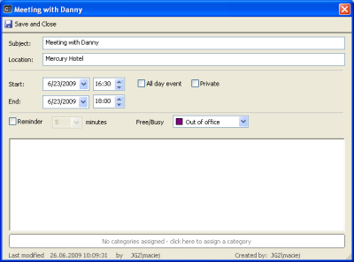 Entering data related to the appointment (click to enlarge)