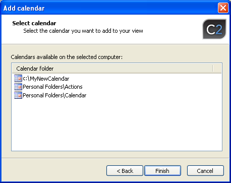 A list of calendars available on the remote computer
