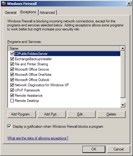 List of unblocked programs in the firewall