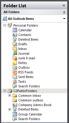 Outlook - To display full folders list, in the menu Go select the command Folder List