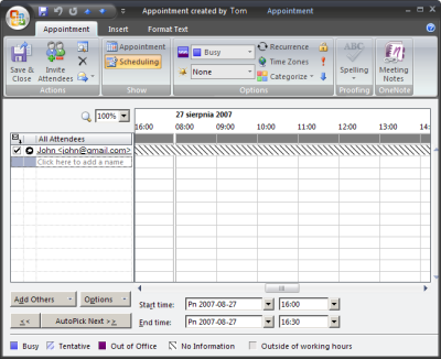 The tab Scheduling usually shows incorrect information on the real creator of an appointment