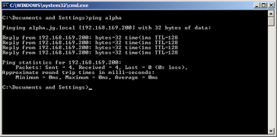 Checking the connection with a remote computer with the command ping