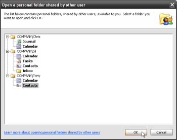Selecting a folder shared by other user