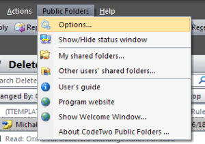Options in Public Folders menu