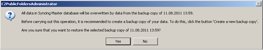 Warning message about overwriting the existing database with a backup copy