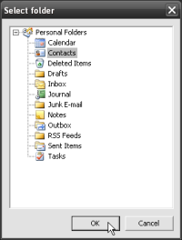 Selecting a personal folder to be shared Selecting a personal folder to be shared